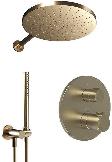 Blaufoss Smartbox Round thermostatische kraan Inbouw regendoucheset met regendouchekop 30 cm brushed champagne gold