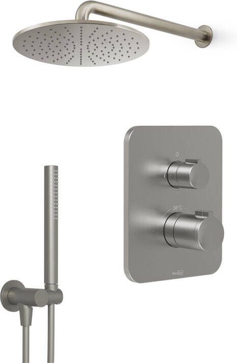 Blaufoss Smartbox Softline inbouw regendoucheset thermostatische kraan brushed CoolMetal