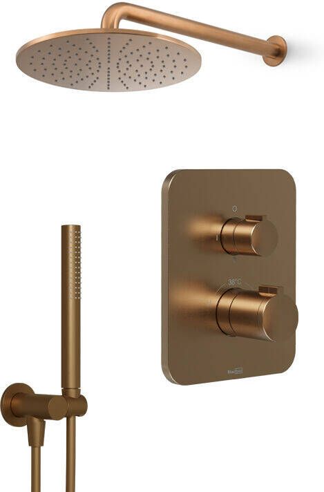 Blaufoss Smartbox Softline inbouw regendoucheset thermostatische kraan Brushed Rosegold