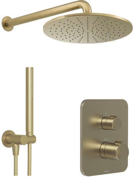 Blaufoss Smartbox Softline thermostatische kraan inbouw regendoucheset met rond regendouchekop Brushed Champagne Gold