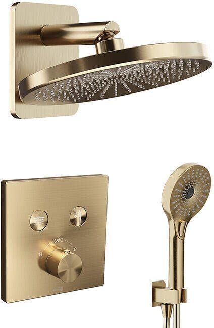 Blaufoss Smartbox Switch-line thermostatische kraan Inbouw regendoucheset met regendouchekop 25 cm brushed champagne gold