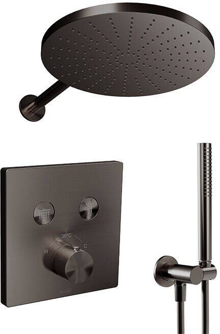 Blaufoss Smartbox Switch-line thermostatische kraan Inbouw regendoucheset met regendouchekop 30 cm brushed CoolMetal