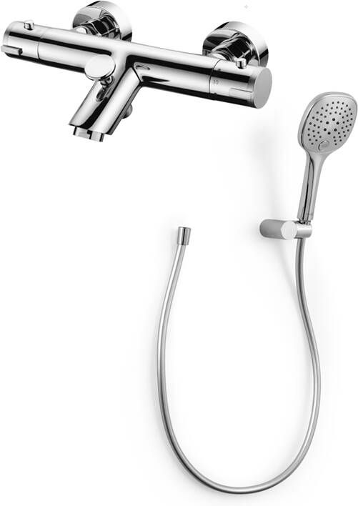Linie Drum thermostatische badkraan met douchekop glanzend chroom