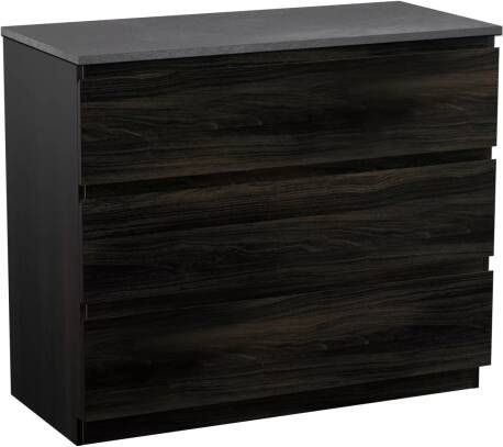 Linie Lado staand badmeubel 100 x 46 cm donkere notenhout met Lado enkel of dubbel wastafelblad in leisteen grijze melamine