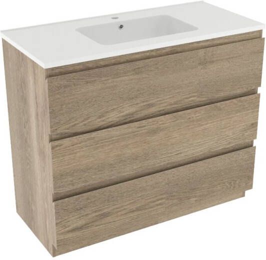 Linie Lado staand badmeubel 100 x 46 cm grijs eiken met Vano enkele wastafel in mat composiet marmer