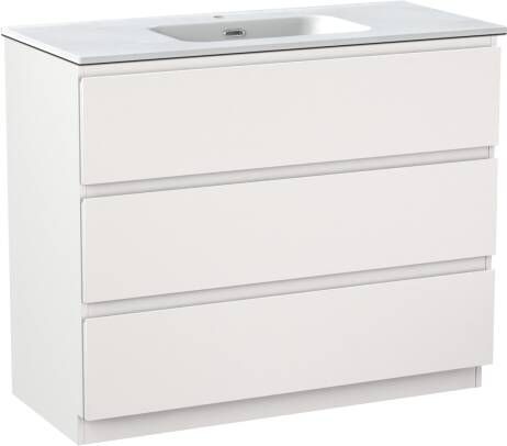 Linie Lado staand badmeubel 100 x 46 cm mat wit met Baro enkele wastafel in mat witte porselein