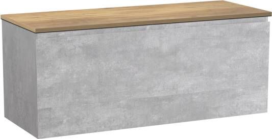 Linie Lado zwevend badmeubel 120 x 46 cm beton donkergrijs met Lado enkel of dubbel wastafelblad in leisteen grijze melamine 1 lade