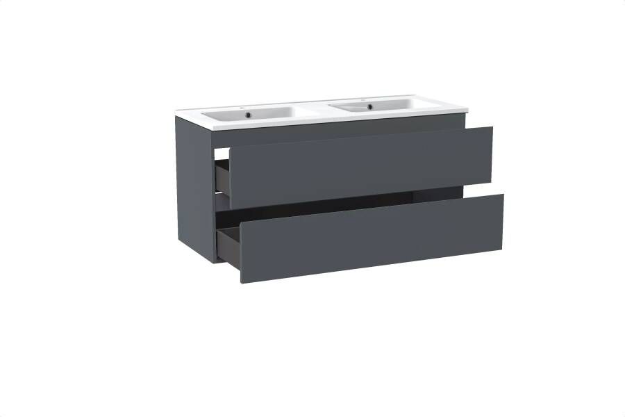 Linie Lado zwevend badmeubel 120 x 46 5 cm blauw antraciet met Vano in glanzend witte composietmarmer