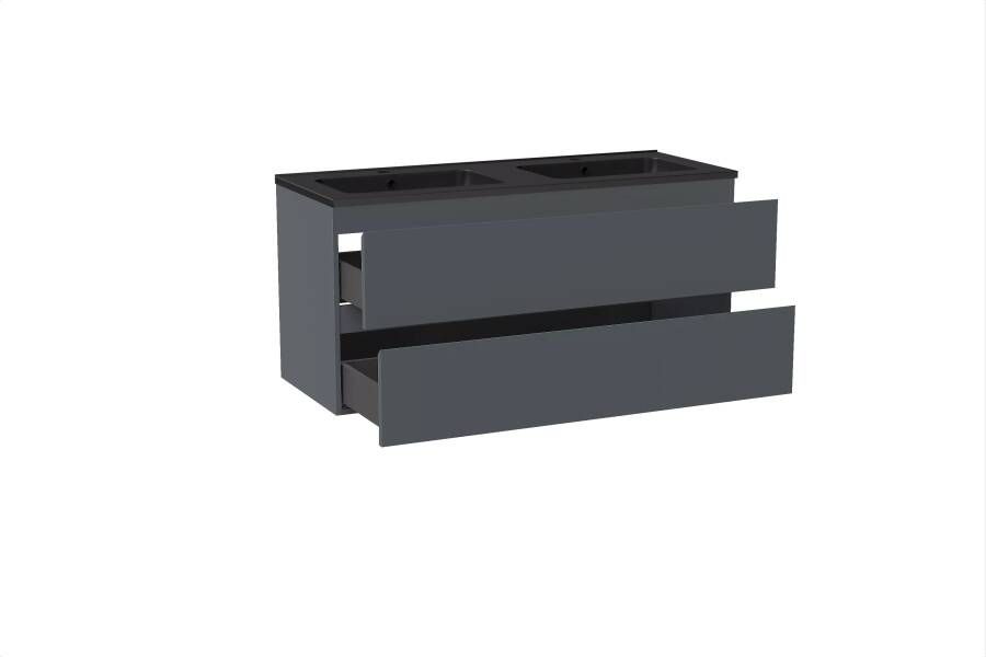 Linie Lado zwevend badmeubel 120 x 46 5 cm blauw antraciet met Vano in mat zwarte composietmarmer