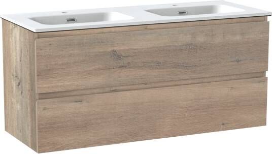 Linie Lado zwevend badmeubel 120 x 46 cm grijs eiken met Baro dubbele wastafel in mat witte porselein