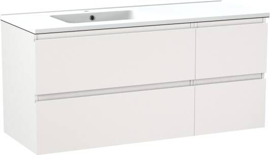 Linie Lado zwevend badmeubel 120 x 46 cm mat wit met Vano asymmetrisch linkse wastafel in composietmarmer mat wit