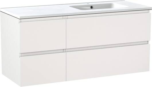 Linie Lado zwevend badmeubel 120 x 46 cm mat wit met Vano asymmetrisch rechtse wastafel in composietmarmer hoogglans wit