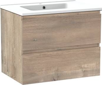 Linie Lado zwevend badmeubel 70 x 46 cm grijs eiken met Vano enkele wastafel in mat composiet marmer