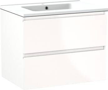 Linie Lado zwevend badmeubel 70 x 46 cm hoogglans wit met Vano enkele wastafel in mat composiet marmer