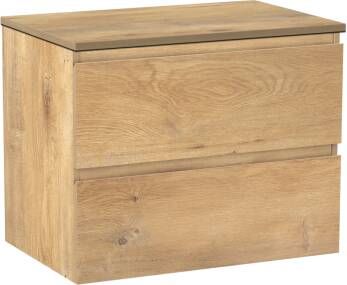 Linie Lado zwevend badmeubel 70 x 46 cm naturel eiken met Lado enkel wastafelblad in melamine naturel eiken