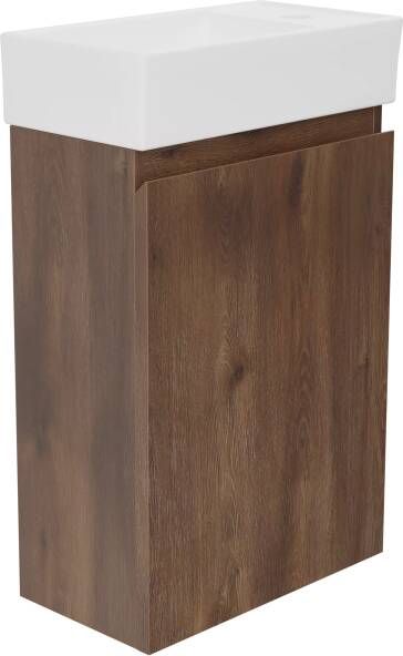 Linie Lado zwevend toiletmeubel 40 x 22 cm bruin eiken met Baro wastafel in glanzend witte keramiek