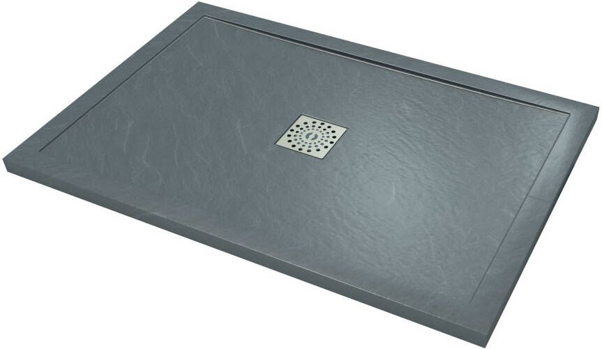 Linie Lido douchebak 120 x 80 cm composietmarmer donkergrijs leisteenstructuur