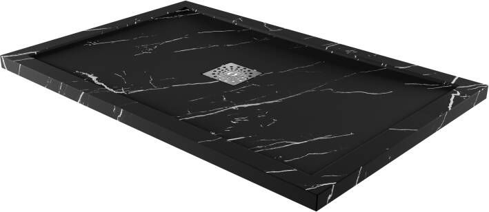Linie Lido douchebak 120 x 80 cm composietmarmer zwarte marmerlook leisteenstructuur