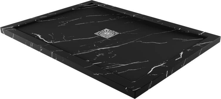 Linie Lido douchebak 120 x 90 cm composietmarmer zwarte marmerlook leisteenstructuur