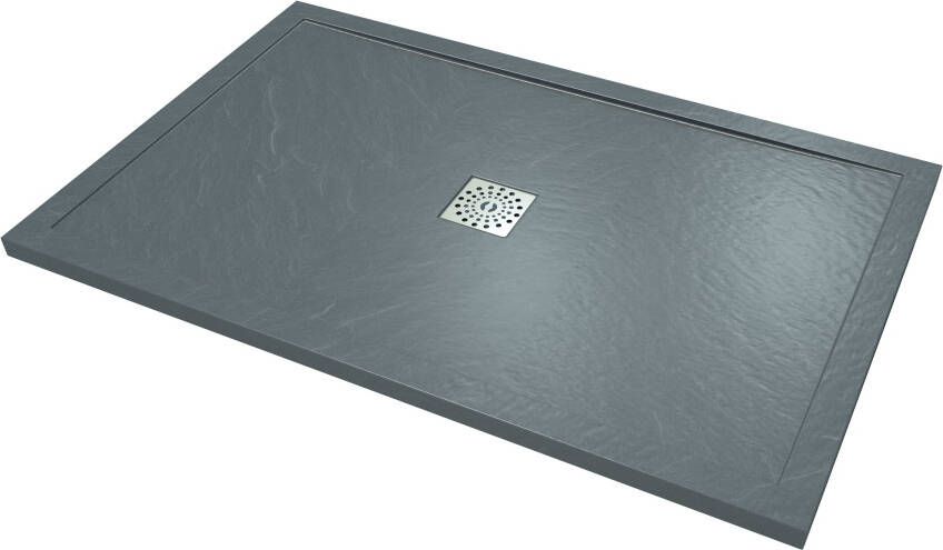 Linie Lido douchebak 160 x 90 cm composietmarmer donkergrijs leisteenstructuur