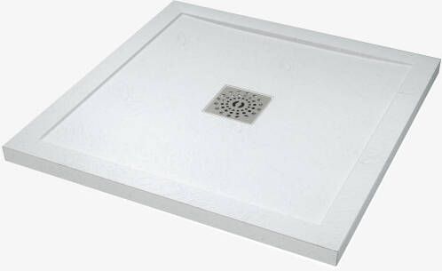 Linie Lido douchebak 80 x 80 cm composietmarmer mat wit leisteenstructuur