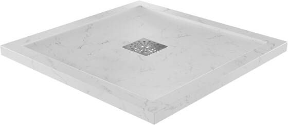 Linie Lido douchebak 80 x 80 cm composietmarmer witte marmer look leisteenstructuur