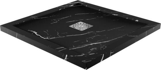 Linie Lido douchebak 80 x 80 cm composietmarmer zwarte marmerlook leisteenstructuur