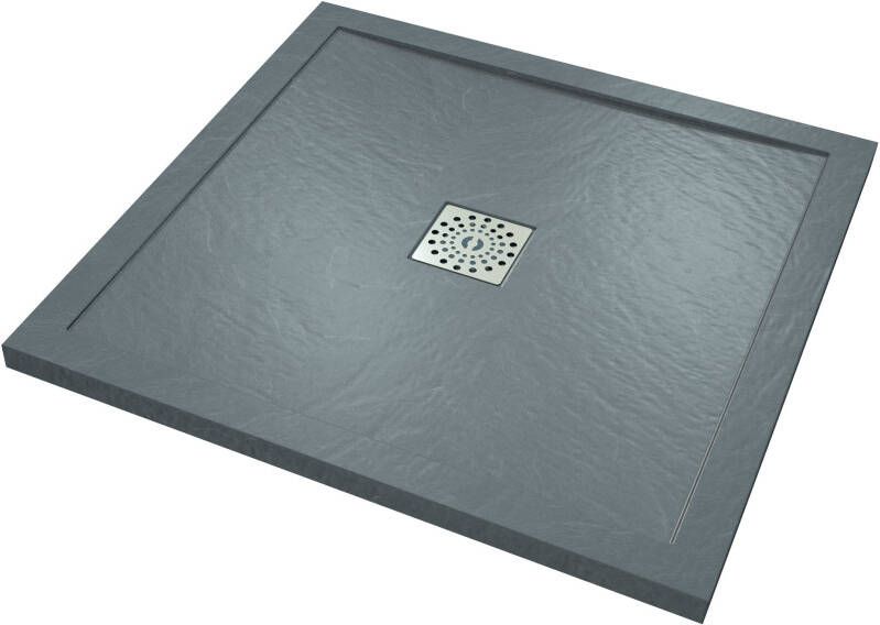 Linie Lido douchebak 80 x 80 cm composietmarmer donkergrijs leisteenstructuur