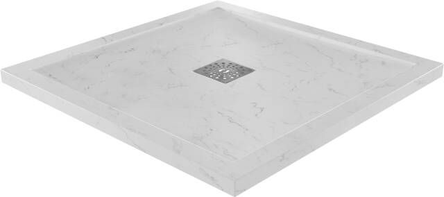 Linie Lido douchebak 90 x 90 cm composietmarmer witte marmer look leisteenstructuur