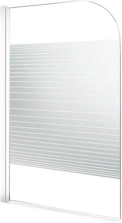 Linie Palma enkele badwand 80 cm helder glas met gestreepte matte band mat wit profiel