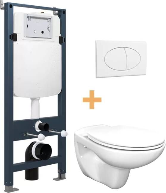 Linie Rino hangend toilet hoogglans wit open spoelrand en luxe wc-bril met Ilana inbouwreservoir en bedieningspaneel