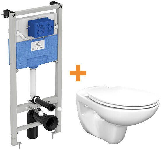 Linie Rino hangend toilet hoogglans wit open spoelrand met Ideal Standard ProSys inbouwreservoir
