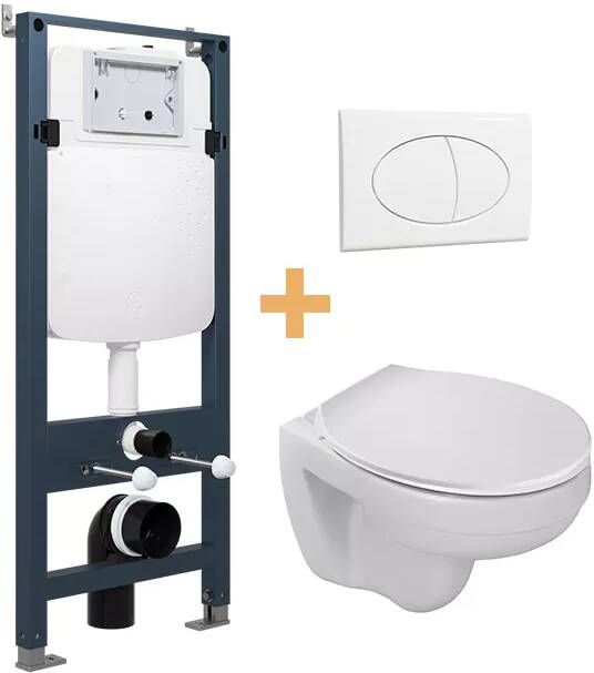 Linie Vido hangend toilet hoogglans wit met Ilana inbouwreservoir en bedieningspaneel