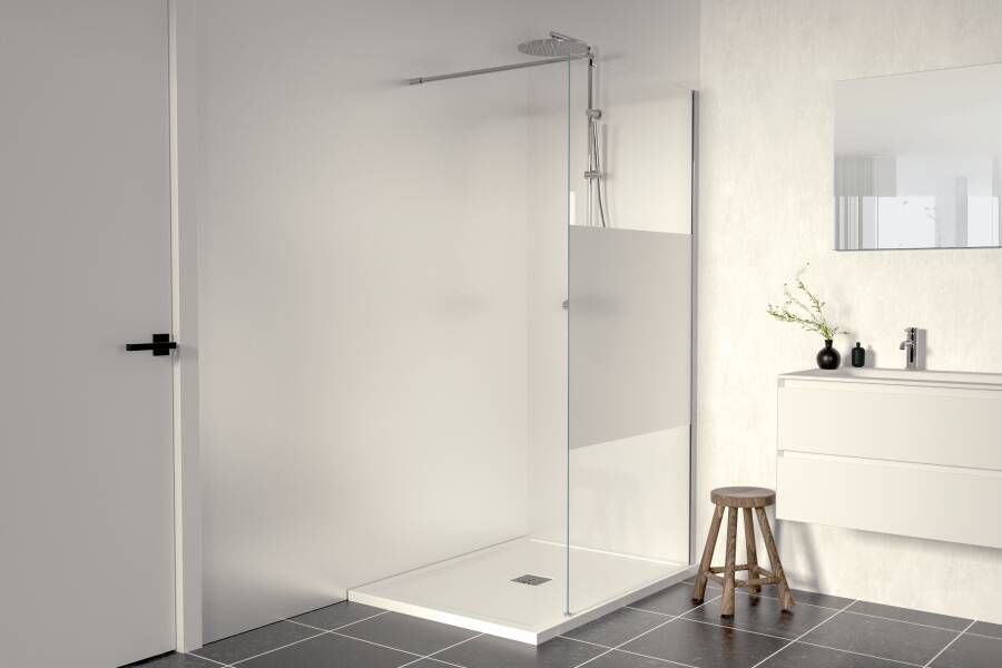 Linie Walk-In inloopdouche 100 x 200 cm helder glas met matte strook glanzend chroom profiel