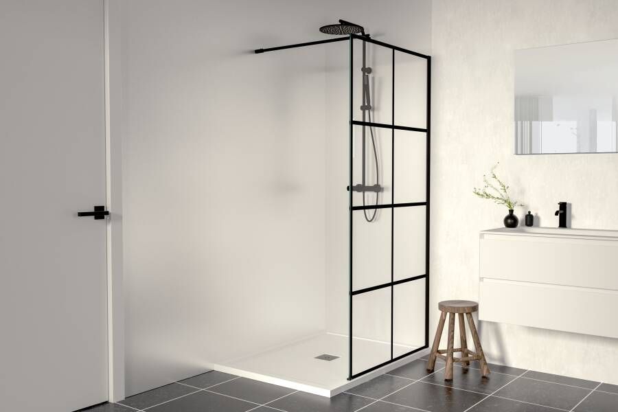 Linie Walk-In inloopdouche 100 x 200 cm square glas mat zwart profiel