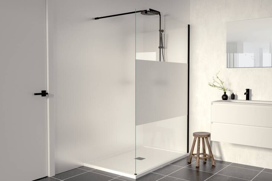 Linie Walk-In inloopdouche 120 x 200 cm helder glas met matte strook mat zwart profiel