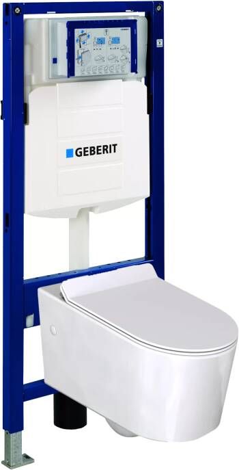 Luca Varess Arcado hangend toilet hoogglans wit randloos met Geberit Systemfix inbouwreservoir