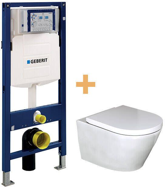 Luca Varess Calibro hangend toilet en medio wc-bril hoogglans wit randloos met Geberit Systemfix UP320 inbouwreservoir