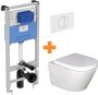 Luca Varess Calibro hangend toilet en medio wc-bril hoogglans wit randloos met inbouwreservoir en gratis Ideal Standard Oleas M2 glanzend wit bedieningspaneel - Thumbnail 2