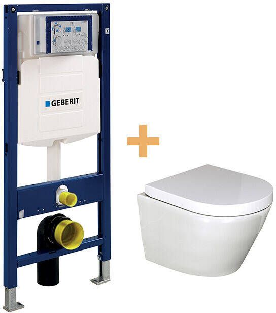 Luca Varess Calibro hangend toilet hoogglans wit randloos compact met Geberit Systemfix UP320 inbouwreservoir