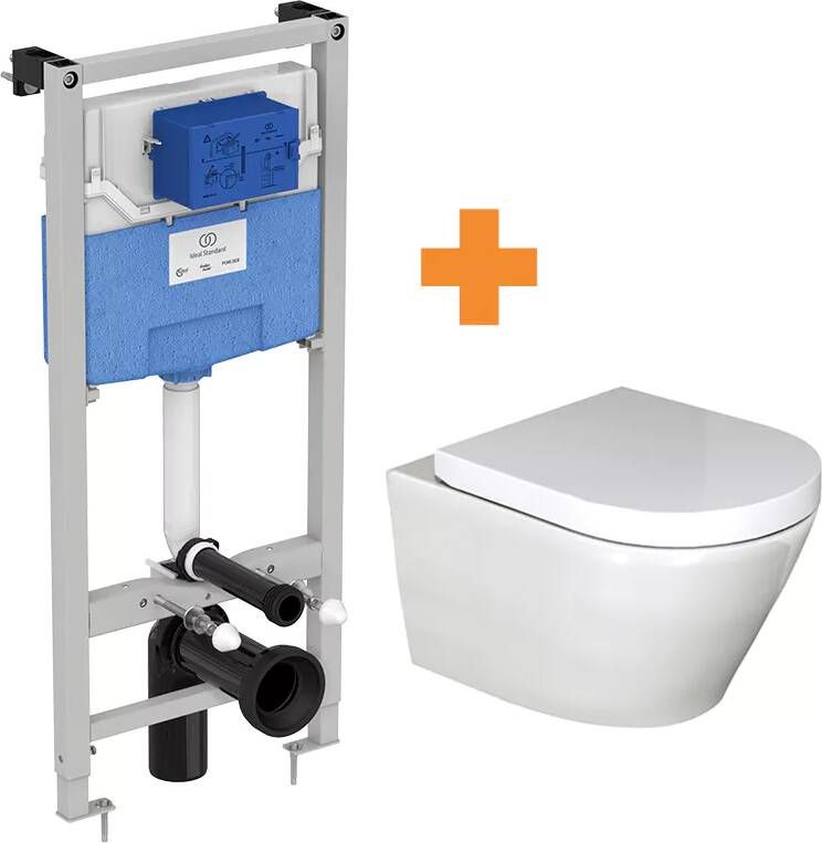 Luca Varess Calibro hangend toilet hoogglans wit randloos met Ideal Standard ProSys inbouwreservoir