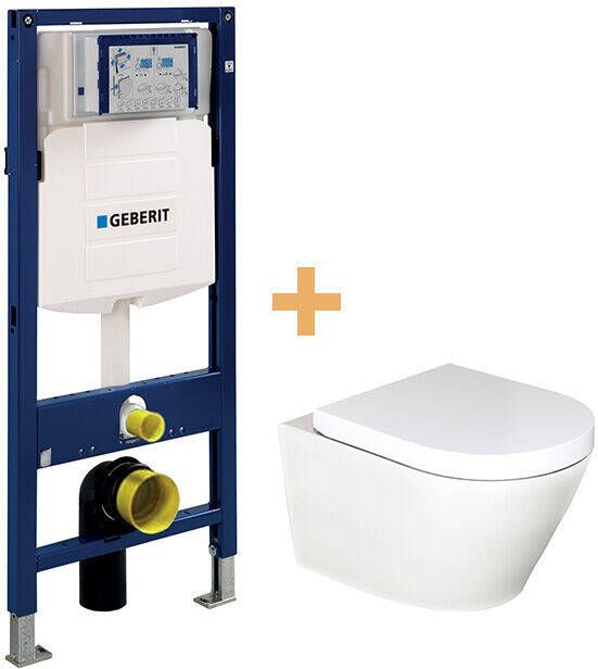 Luca Varess Calibro hangend toilet satijn wit randloos met Geberit Systemfix UP320 inbouwreservoir