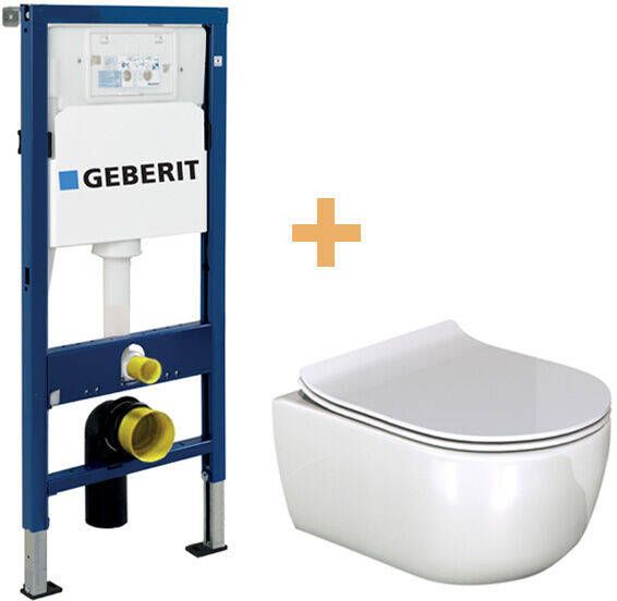 Luca Varess Metro hangend toilet hoogglans wit open spoelrand met Geberit Duofix inbouwreservoir