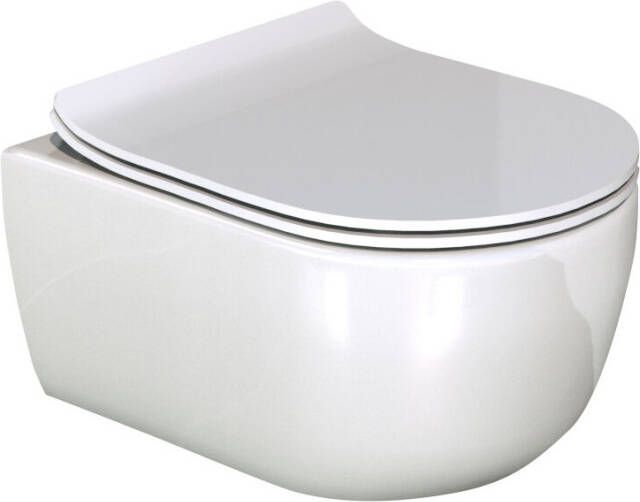 Luca Varess Metro hangend toilet hoogglans wit randloos compact met fino wc-bril