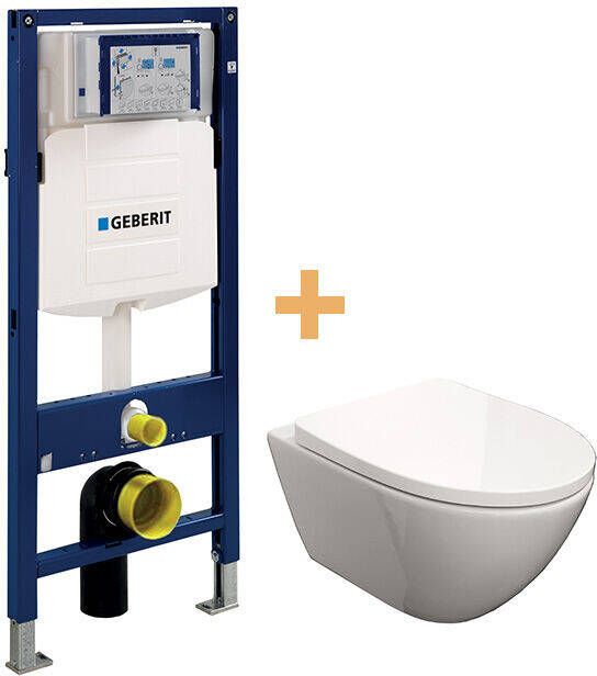 Luca Varess Moreno SilentFlush hangend toilet hoogglans wit randloos met Geberit Systemfix UP320 inbouwreservoir