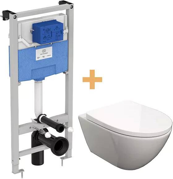 Luca Varess Moreno SilentFlush hangend toilet hoogglans wit randloos met Ideal Standard ProSys inbouwreservoir