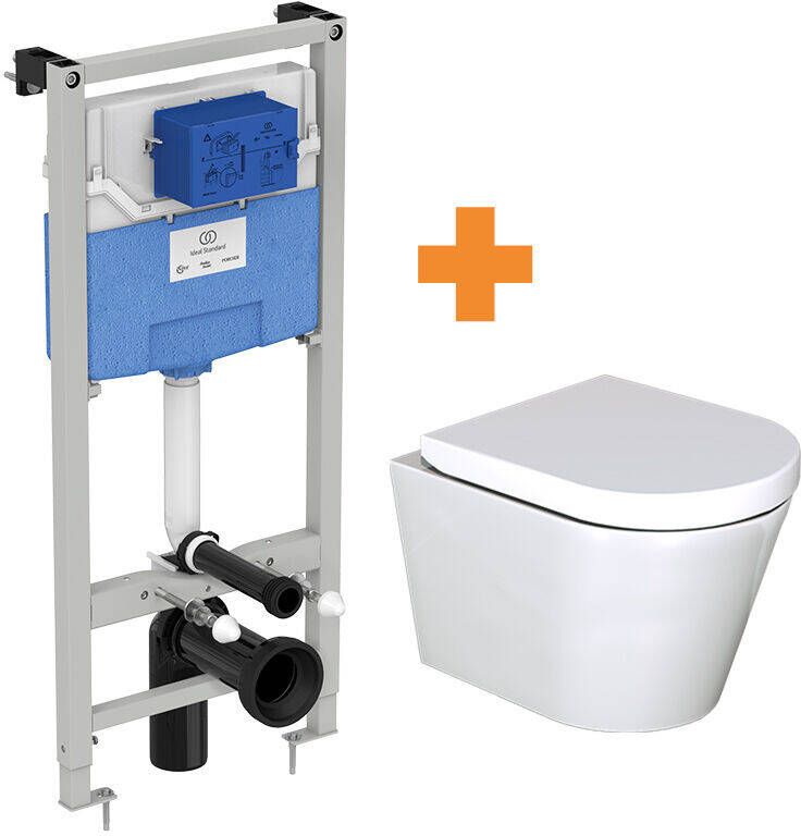 Luca Varess Spirello hangend toilet hoogglans wit randloos met Ideal Standard ProSys inbouwreservoir
