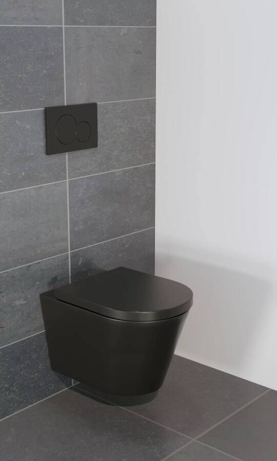 Luca Varess Spirello hangend toilet mat zwart randloos met medio wc-bril