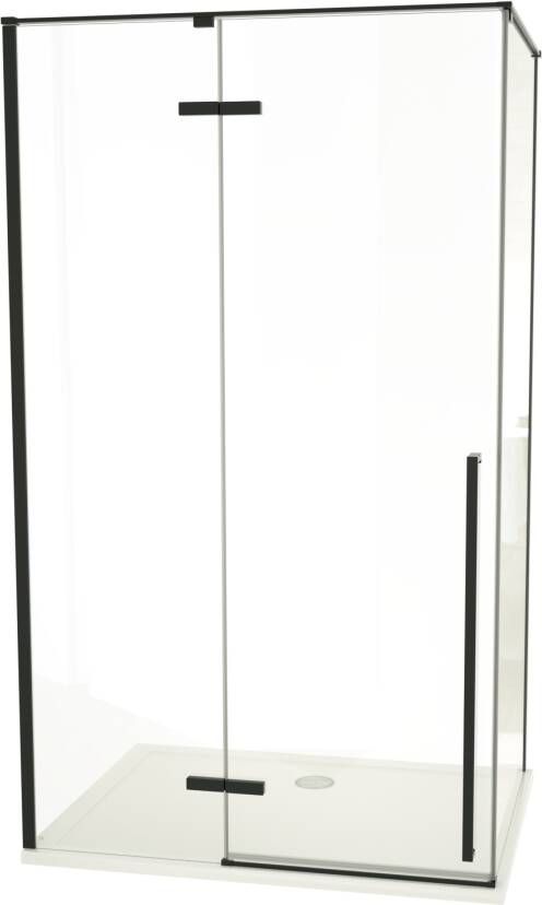 Luca Varess Stilus douchecabine met linkse draaideur en 2 vaste zijwanden 120 x 90 cm helder glas mat zwart profiel