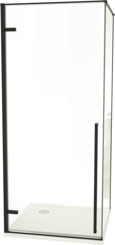 Luca Varess Stilus douchecabine met linkse draaideur en vaste zijwand 90 x 90 cm helder glas mat zwart profiel